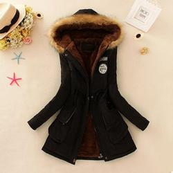 Women Winter Warm Plush Coat Long-sleeved Hooded Cotton Jacket Solid Color Light Down Tops