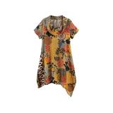 FLORIANA Women's Floral Print Dress Asymmetrical Hem Cowl Neck Short Sleeve Gold