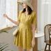 JANDEL Women's Fashion Floral Print Dress V-Neck Short Sleeve Elegant Casual Lace Up A-Line Dress, Yellow M