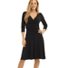 Women 3/4 Sleeve Crossover Wrap V Neck Ruched Waist Slimming Midi Fit and Flare Dress