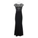 Aidan Mattox Embellished Mesh Bodice Crew Neck Cap Sleeve Keyhole Back Stretch Crepe Dress-BLACK