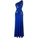 Angel-fashions Women's One Shoulder Sleeveless Sequin Maxi Blue Prom Dress