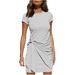 New Women's Casual Short Sleeve T Shirt Dress Crewneck Bodycon Ruched Tie Waist Mini Dresses