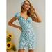 Sweetheart Neck Ruched Bust Button Front Floral Dress