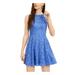 BCX Womens Blue Floral Sleeveless Crew Neck Mini Trapeze Party Dress Size 0