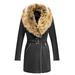 Giolshon Women's Faux Suede Leather Long Jacket Wonderfully Parka Coat with Faux Fur Collar XL