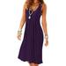 Sexy Dance Womens Square Neckline Sleeveless Mini Dress Solid Color Summer Pleated Dress Tunic Long Top Purple XXL