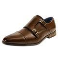 Bruno Marc Mens Monk Strap Slip On Loafers Business Dress Lace-up Cap toe Oxford Shoes HUTCHINGSON_2 BROWN Size 8.5