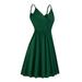 Women Sexy Sleeveless Sling Dress Deep V-Neck Solid Color/Leaf Print Elastic Waist Pleated Mini Petite Dress