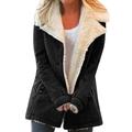 Womens Plus Size Warm Coats Solid Thick Fleece Jacket Casual Plush Lining Lapel Jacket Coat Winter Outwear