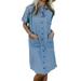 Women Plus Size Casual Midi Dress Denim Summer Button Down Sundress