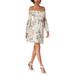 GUESS Womens Ivory Smocked Printed Long Sleeve Off Shoulder Above The Knee A-Line Party Dress Size: XL