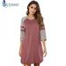 Greyghost Women Nightgown Solid Color 3/4 Sleeve Casual Nightshirt Dress