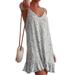 TWZH Women Floral Print V Neck Sleeveless Ruffle Stitching Mini Dress