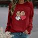 Winnereco Love Heart Round Neck Jumper Women Long Sleeve Loose Sweatshirt (Red S)