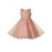 Peach Beaded Flower Glitter Tulle Flower Girl Dress Little Girls