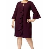 Womens Dress Plum Plus Sheath Ruffle 14W