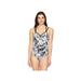 Brand - Coastal Blue Women's Control One Piece Swimsuit, Polished Palm, M