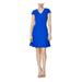 BETSEY JOHNSON Womens Blue Ruffled Zippered Short Sleeve V Neck Short Fit + Flare Party Dress Size 12
