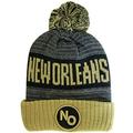 New Orleans NO Patch Ribbed Cuff Knit Winter Hat Pom Beanie (Khaki/Black Patch)