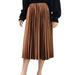 Plus Size Womens Gold Velvet Pleated Skirt Ankle Dress Elastic High Waist Slim A-line skirt S-3XL