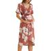 Niuer Women Maternity Nursing Floral Print Dress Summer Short Sleeve Casual Beach Sundress Wrap Lace Up Pregnant Dress