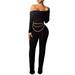 Womens Sexy Off Shoulder Ruched Long Sleeve Bodycon Slim Fit Long Pants Jumpsuits Rompers Playsuit Clubwear