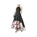 XSCAPE Womens Black Gown Houndstooth Floral Print Halter Maxi Hi-Lo Evening Dress Size: 4