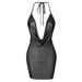 Women's Fashion Bodycon Club Dress Deep V Neck Backless Halter Metallic Party Evening Mini Dress Plus Size