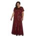 R&M Richards Women's Short Sleeve Sequin-Embellished Pleated Gown ( (Merlot 18 Plus)