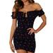 Bagilaanoe Women?s Off Shoulder Bodycon Dress Short Sleeve Tie Up Front Floral Print Mini Club Dress