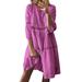 Tailored Women Boho Solid Crew Neck Dresses Hollow Out Splice 3/4 Sleeve Mid-Long Dresses