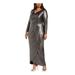ADRIANNA PAPELL Womens Silver Glitter Zippered Long Sleeve V Neck Maxi Faux Wrap Evening Dress Size 24W