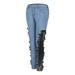 Inverlee Women Lace Hollow Out Floral Appliques Skinny Denim Jeans Pencil Pants