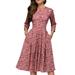 Frobukio Womens Retro Floral Midi Dress With Pockets Ladies Rockabilly A-line Dress M-2XL