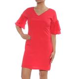 JESSICA HOWARD Womens Red Ruffle Sleeve Short Sleeve V Neck Above The Knee Shift Cocktail Dress Size 4