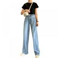 Women's Loose High-waist Drop-jeans Wide-leg Straight Pants Denim Trousers