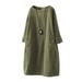 DaciyeWomen Solid Color O-neck Dress Pocket 3/4 Sleeve Dresses (Grass Green L)