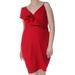 SOPRANO Womens Red Ruffled Spaghetti Strap V Neck Above The Knee Shift Formal Dress Plus Size: 1X