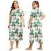 Women's Short-sleeved Nightdress Large Size Floral Dress, Sleeton Loose Pajamas Large Size Dress,White,4XL