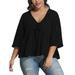 UKAP Woman Lady Summer 3/4 Sleeve T-shirt Blouse Casual Loose Solid Plain Color V Neck Tunic Tops Plus Size Oversized Pullover Shirt