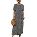 Boho Kaftan Beach Sundress for Women Short Sleeve Vintage Tunic Long Maxi Dress Casual Loose Party Holiday Dress Ladies Plain Summer Dresses