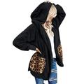 MIARHB Outwear New Women Coat Women's Casual Leopard Pockets Oversized Faux Fur Fuzzy Hooded Outerwear Coat