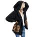 MIARHB Outwear New Women Coat Women's Casual Leopard Pockets Oversized Faux Fur Fuzzy Hooded Outerwear Coat