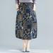 Women Vintage Skirt Linen Fabric Elastic Waist Pockets Loose Fit Midi Skirt Plus Size Casual Dress