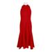 Halter Neck Sleeveless Bodycon Flutter Solid Crepe Dress-RED