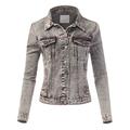 FashionMille Women Slim Fit Button Down Washed Denim Jean Jacket