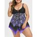 Womens Plus Size Tankini Swimsuits Modest Handkerchief Ombre Print Swimdress Bathing Suits Two Piece Flowy Swimwears