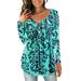 Casual Floral Print Long Sleeve Pullover Tunic Blouse Tops For Women Boho Classic Vintage Pleated Swing Henley Shirts Blouse T Shirt Paisley Flare Tunic Blouse Tee