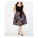 R&M RICHARDS Womens Black Printed Sleeveless Queen Anne Neckline Below The Knee Fit + Flare Party Dress Size 16W